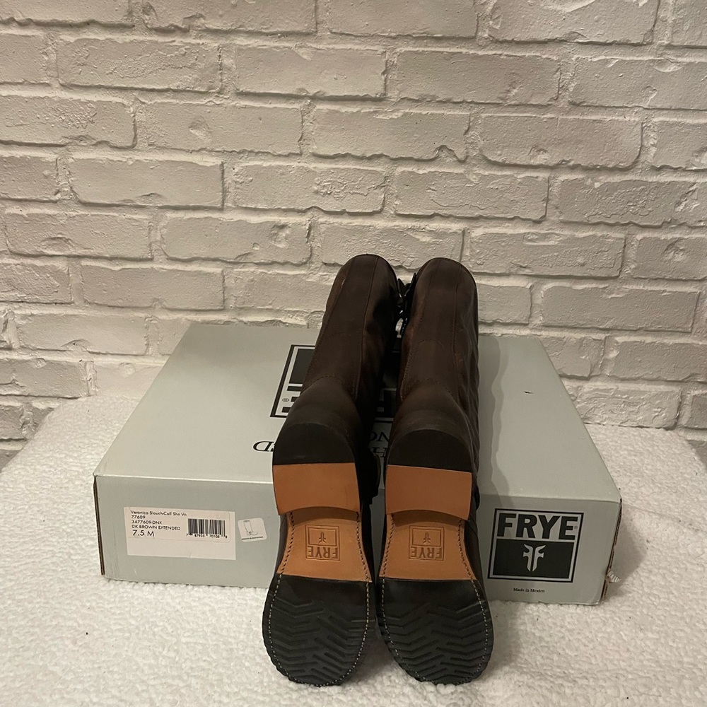 Frye Dark Brown Leather Veronica Slouch Tall Boots Brand New - Picture 5 of 9